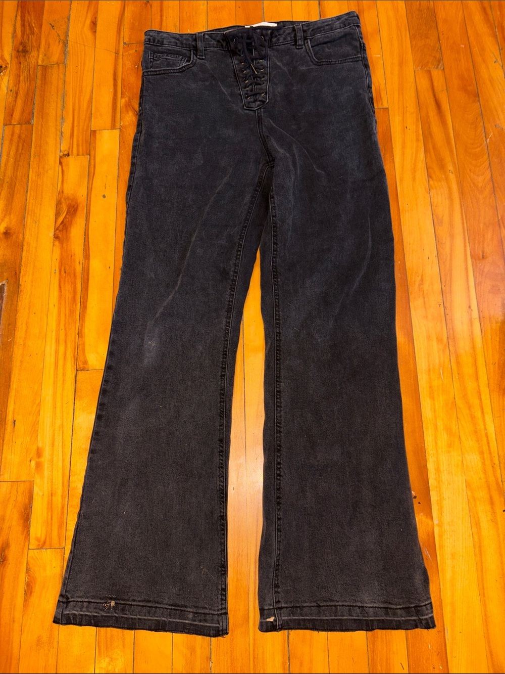 Ardene Black Lace-Up Waist Flare Jeans - Size 15 Junior